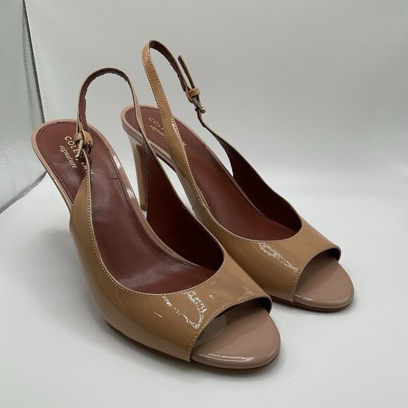 Cole Haan Shoes - Cole Haan Shoes Heels Womens 8B Nude Tan Patent Leather Slingback Peep Toe